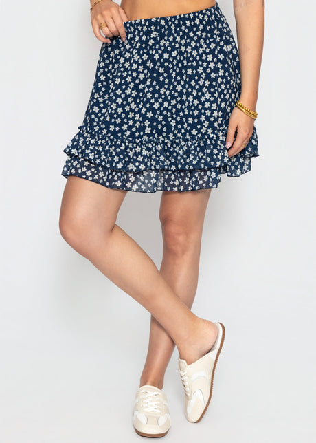 Kurzer Volant-Rock und floralem Druck - blau by SASSYCLASSY