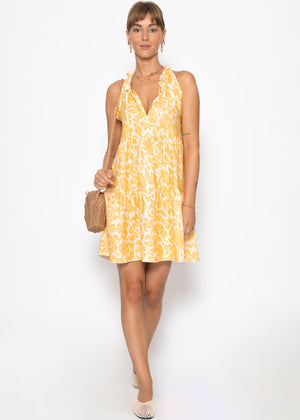 Kurzes Sommerkleid mit Blumenprint - gelb