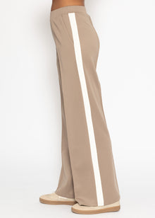 Casual trousers with white side stripes - taupe