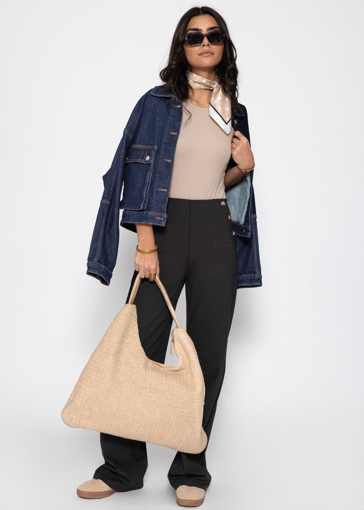 Long-sleeved bodysuit with round neck - beige