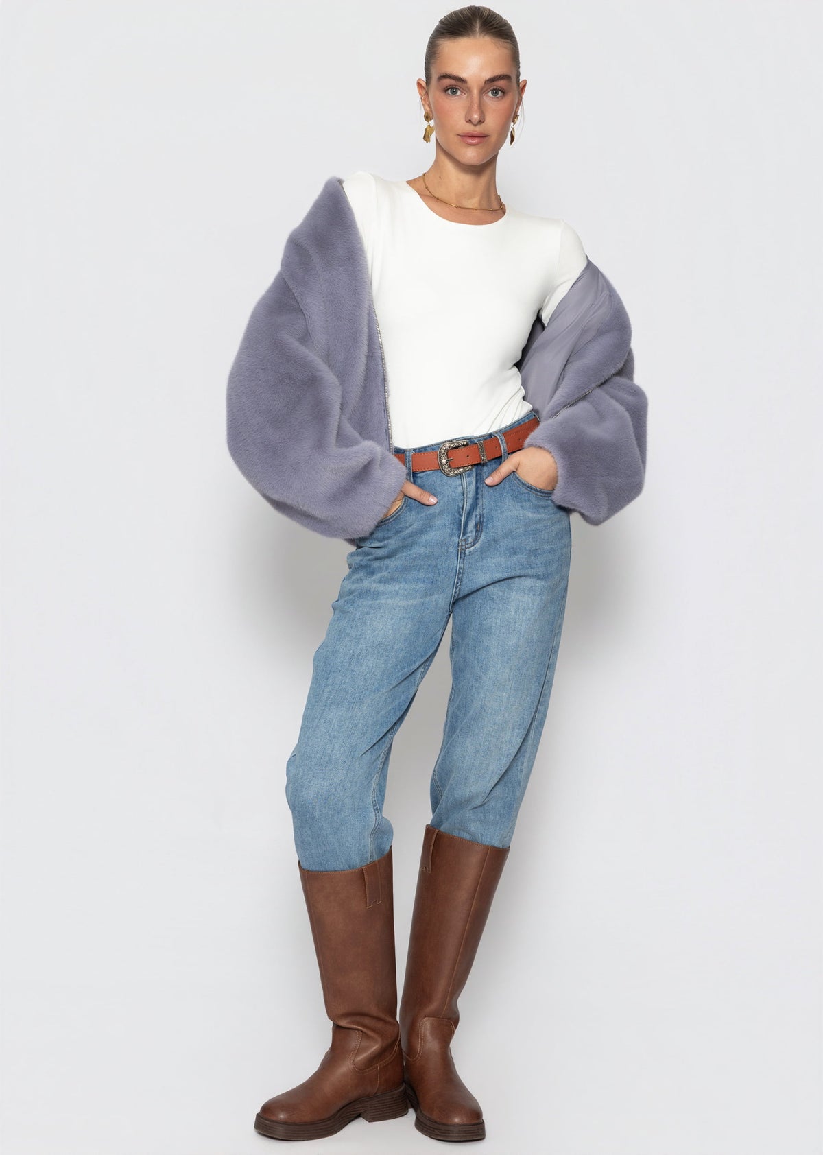 Langarm Body mit Rundhalsausschnitt - offwhite