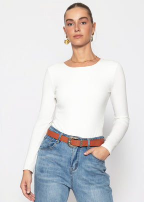 Langarm Body mit Rundhalsausschnitt - offwhite