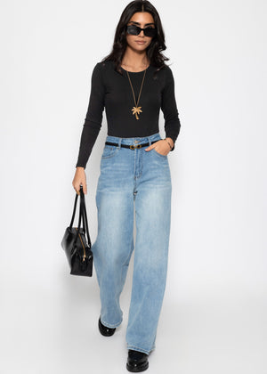 Langarm Body mit Rundhalsausschnitt - schwarz