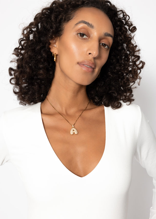 Long-sleeved bodysuit with V-neck - white