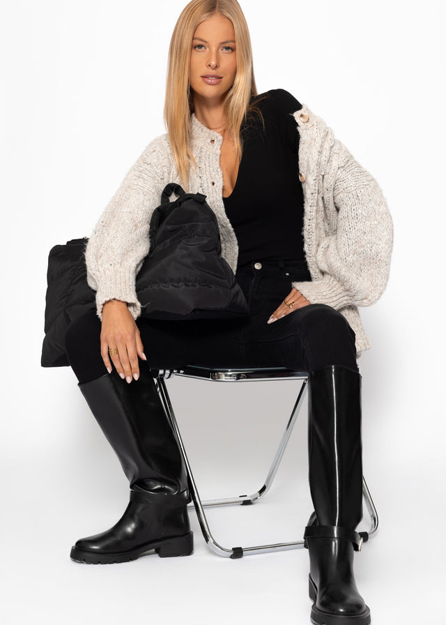 Long-sleeved bodysuit with V-neck - black