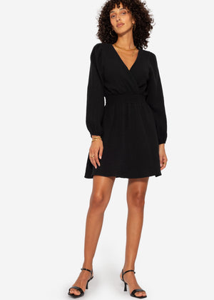 Muslin dress with V-neck - black