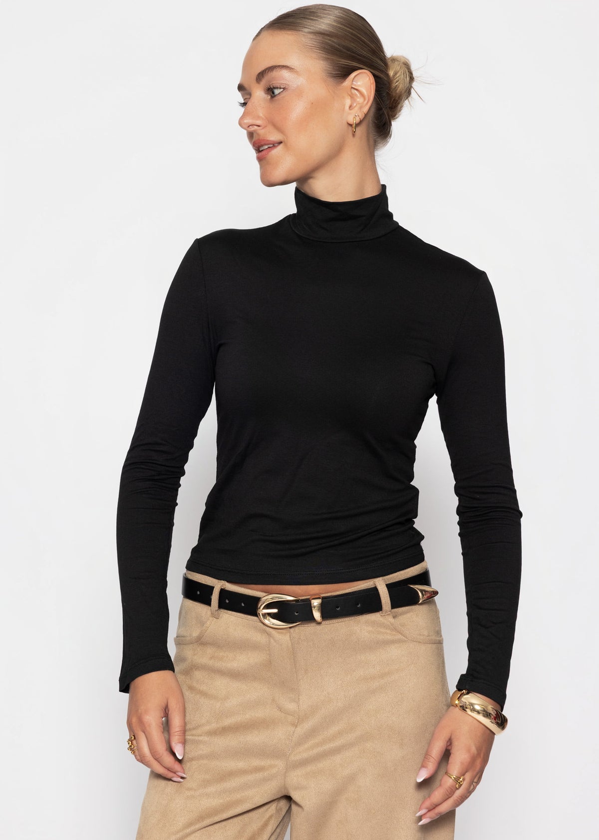 Langarm Shirt mit Rollkragen - schwarz