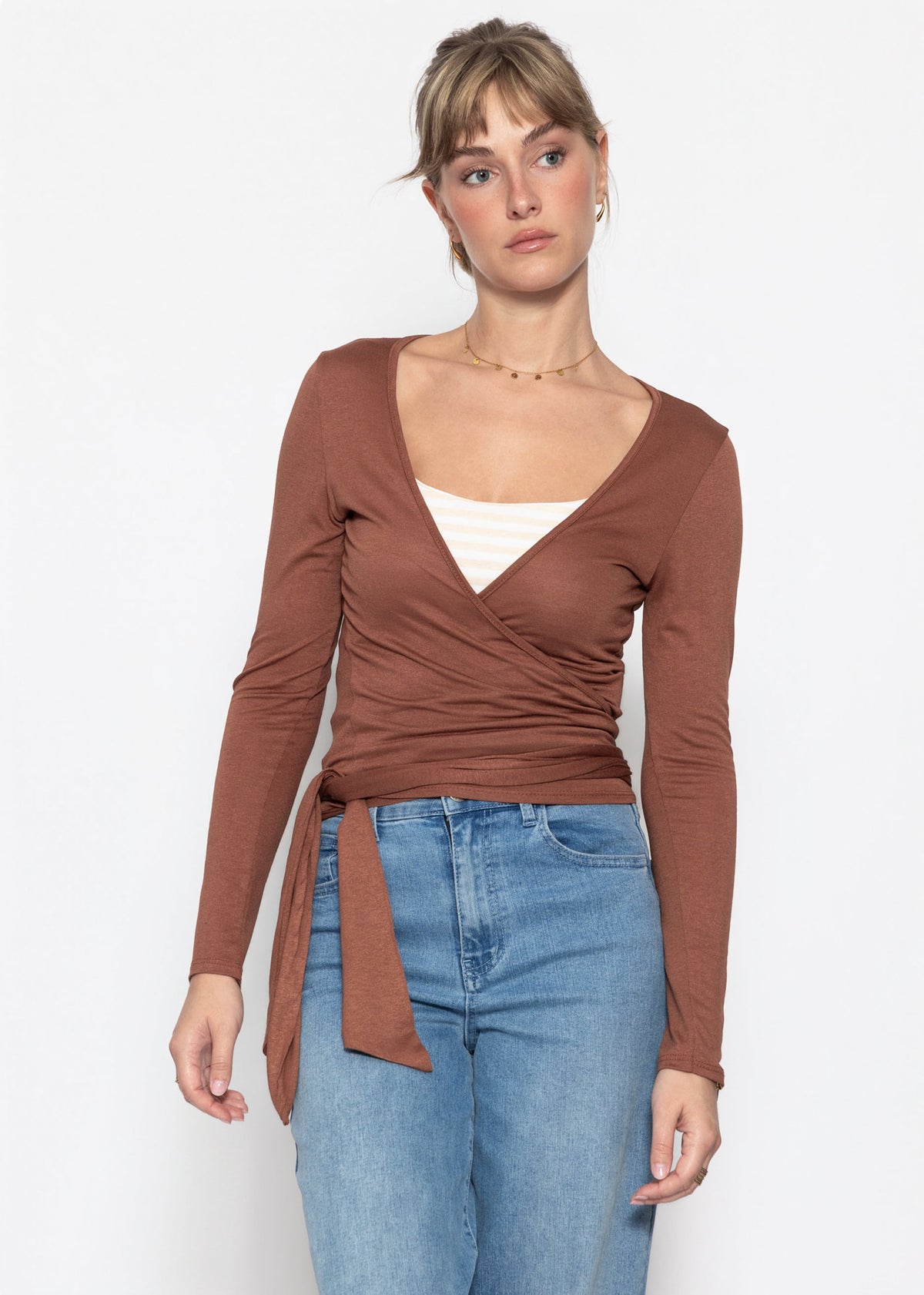 Langarm Shirt zum Wickeln - braun