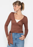 Langarm Shirt zum Wickeln - braun