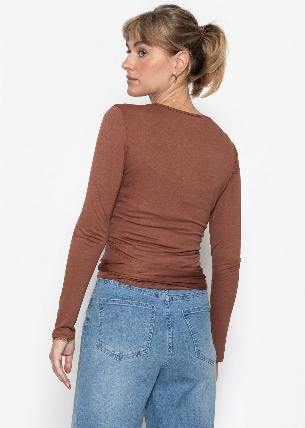 Langarm Shirt zum Wickeln - braun