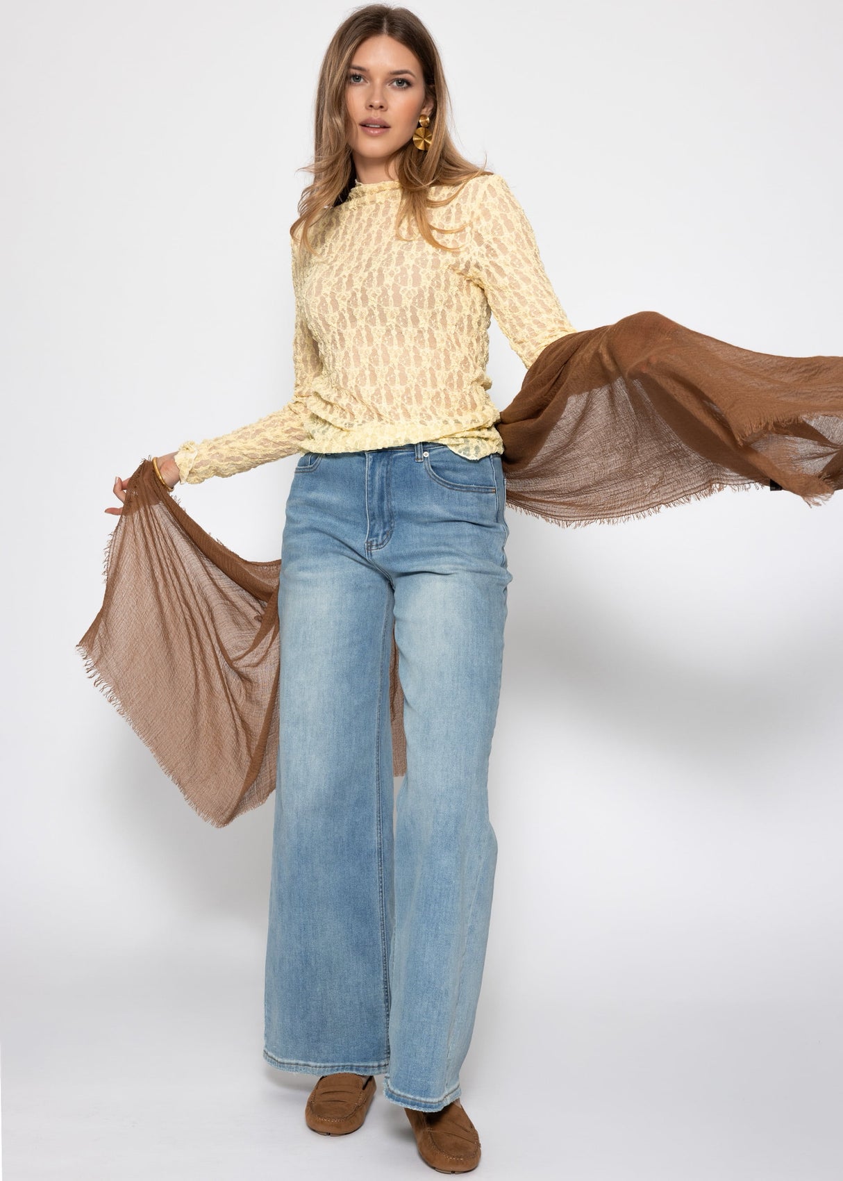 Langarm Spitzenshirt - buttergelb