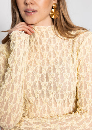 Langarm Spitzenshirt - buttergelb