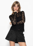 Langarm-Spitzenshirt mit integriertem Top - schwarz