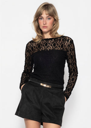 Langarm-Spitzenshirt mit integriertem Top - schwarz