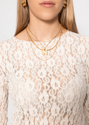 Long-sleeved lace shirt with flounce sleeves - cream