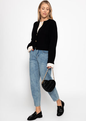 Long-sleeved lace shirt with flounce sleeves - cream