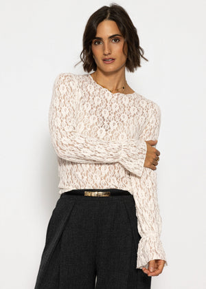 Langarm Spitzenshirt mit Volantärmeln - creme