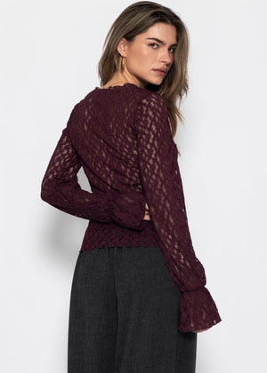 Langarm Spitzenshirt mit Volantärmeln - plum