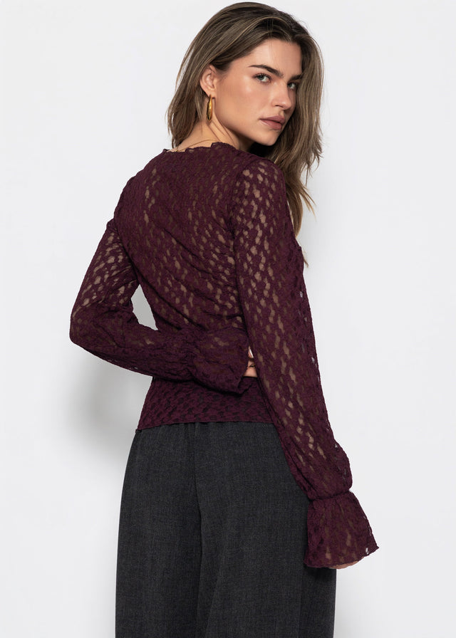 Langarm Spitzenshirt mit Volantärmeln - plum