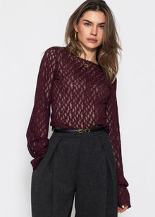 Langarm Spitzenshirt mit Volantärmeln - plum