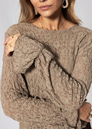 Langarm Spitzenshirt mit Volantärmeln - taupe