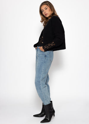 Langarm Spitzenshirt - schwarz