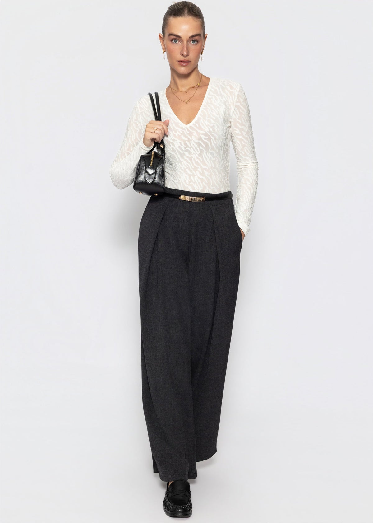 Langarmbody mit Strukturmuster - offwhite