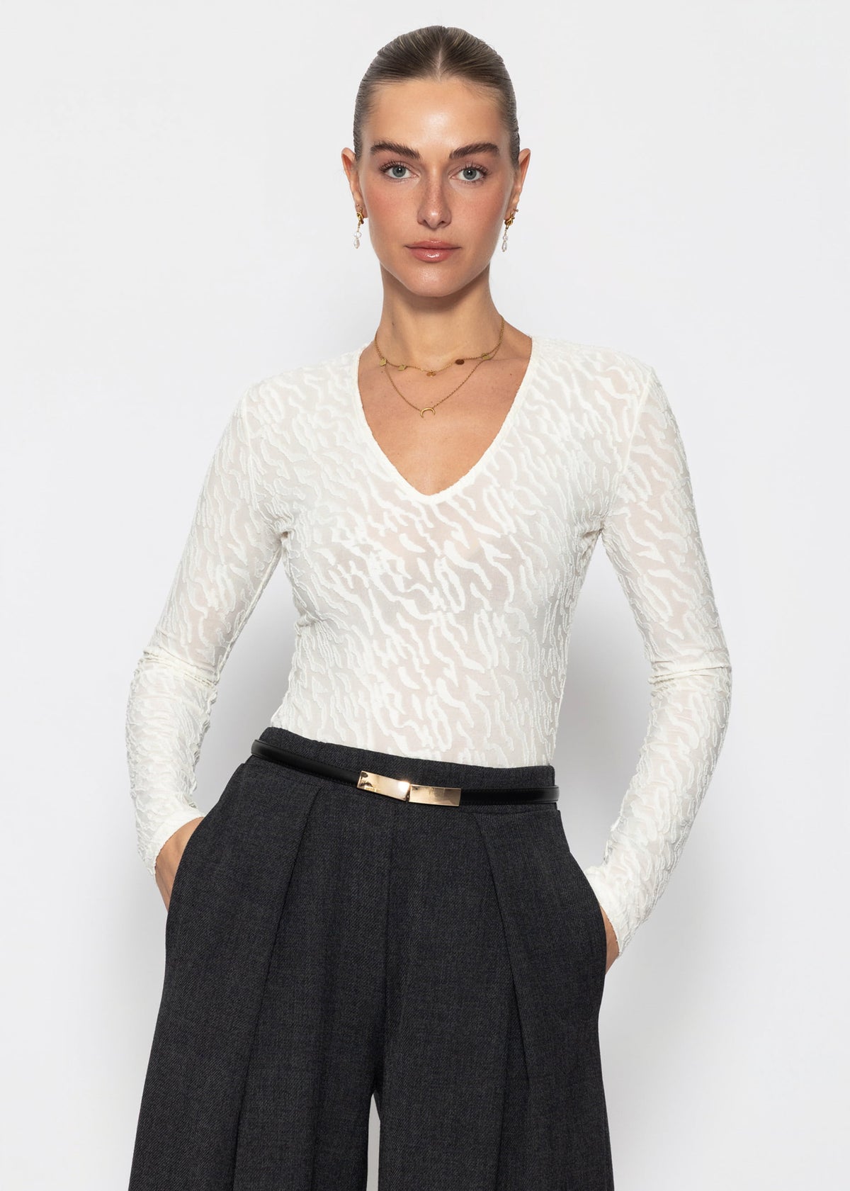 Langarmbody mit Strukturmuster - offwhite