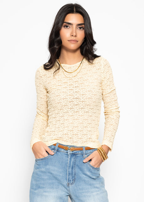 Floral lace long-sleeved top - yellow