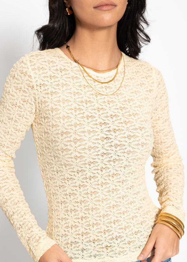 Langarmshirt aus floraler Spitze - buttergelb