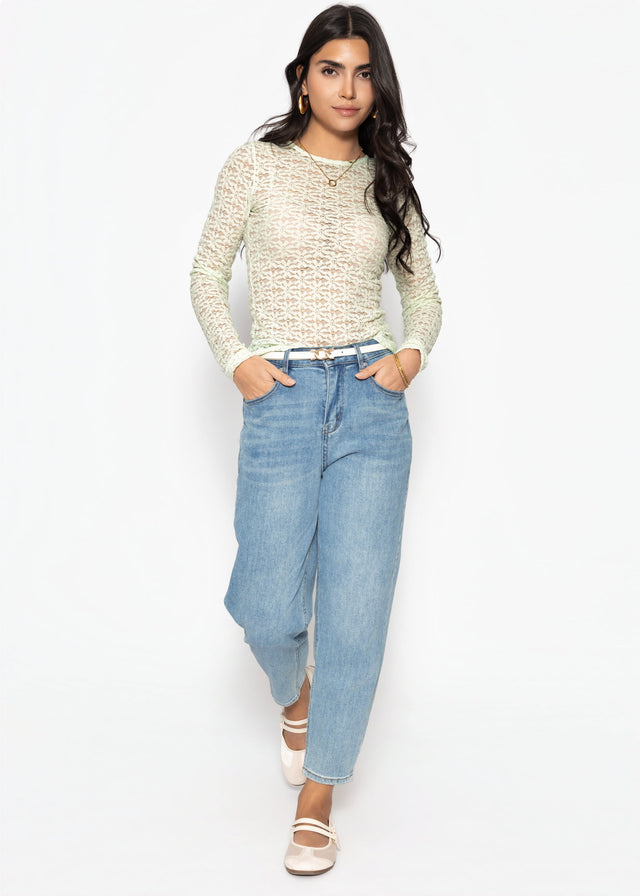 Floral lace long-sleeved top - sage green