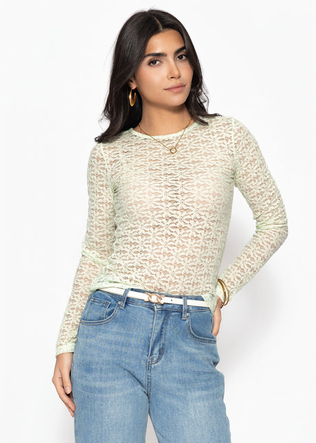 Floral lace long-sleeved top - sage green