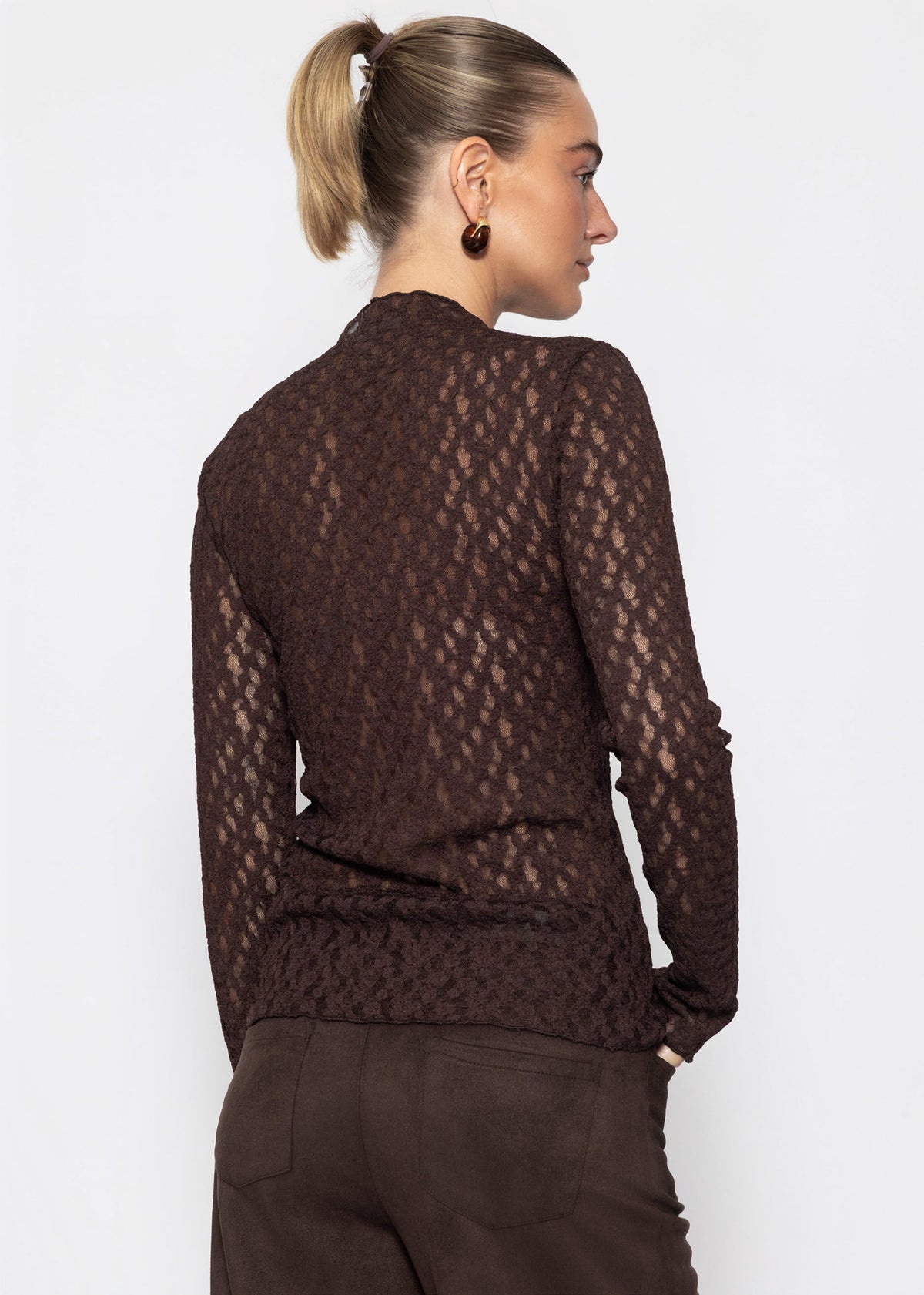 Langarmshirt aus Spitze - braun