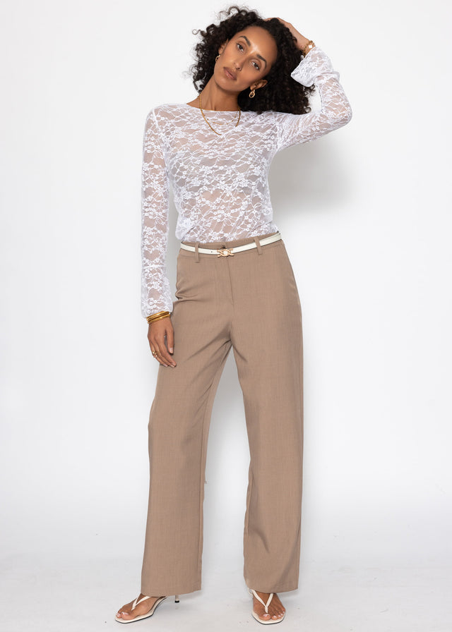Lace long-sleeved top with flounce sleeves - white