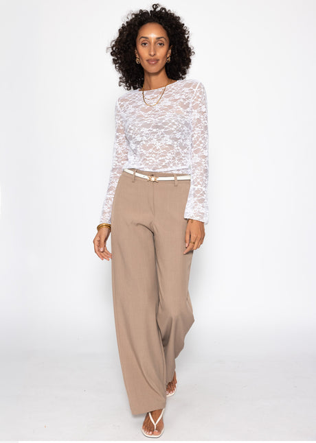 Lace long-sleeved top with flounce sleeves - white