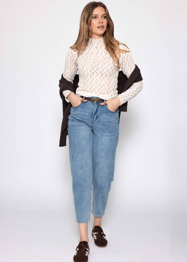 Lace long-sleeved top - off-white