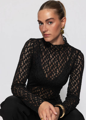 Langarmshirt aus Spitze - schwarz