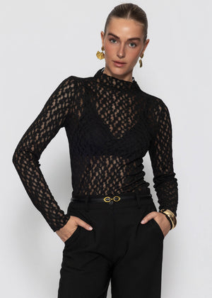 Langarmshirt aus Spitze - schwarz