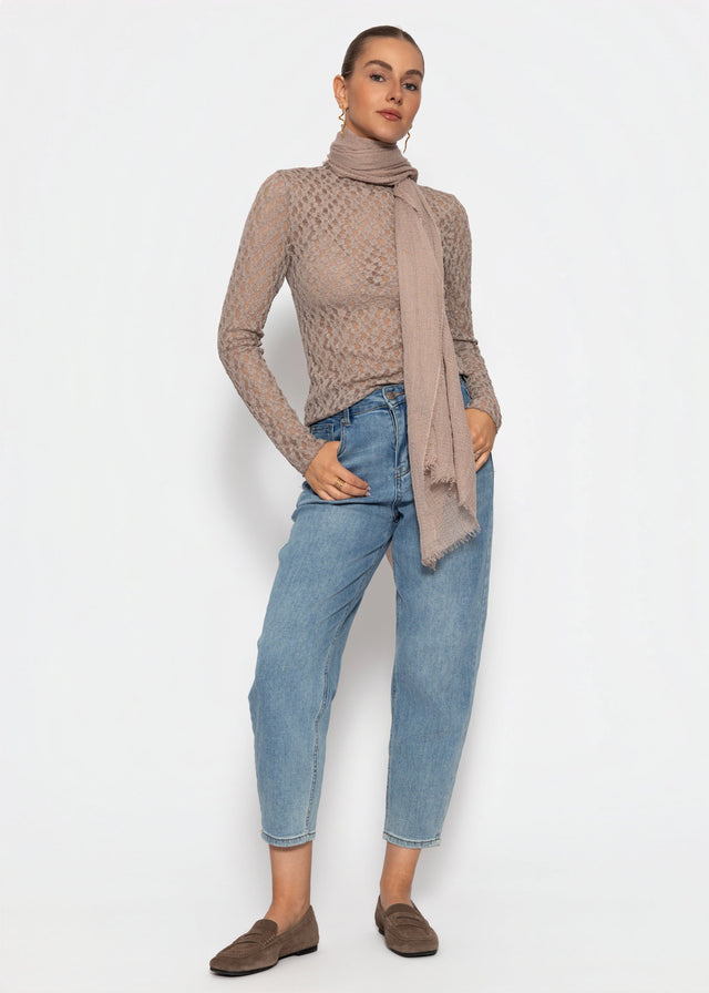 Langarmshirt aus Spitze - taupe