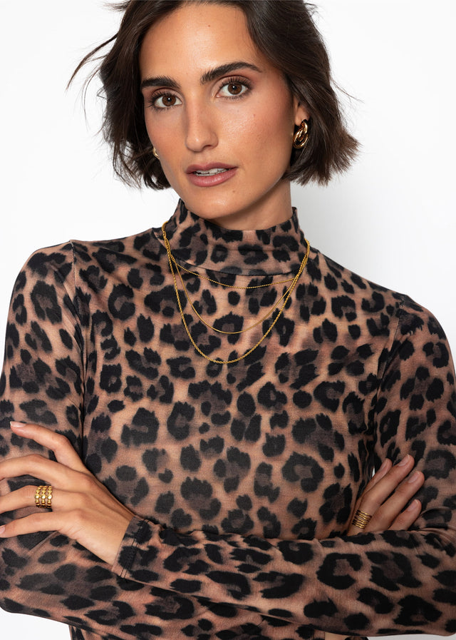 Langarmshirt im Leo-Print - braun