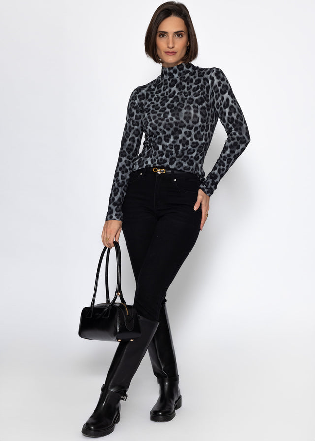 Long-sleeved top in leopard print - grey
