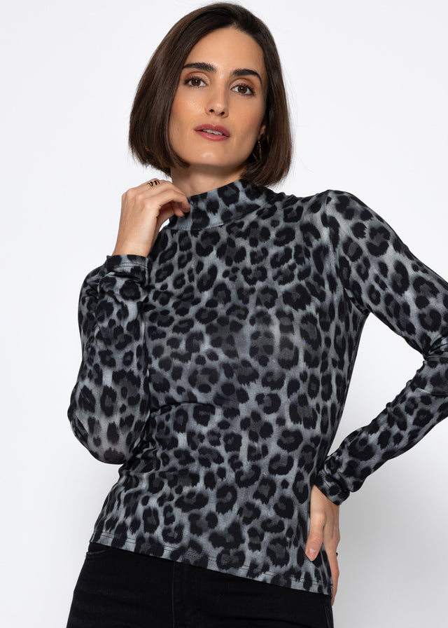 Long-sleeved top in leopard print - grey