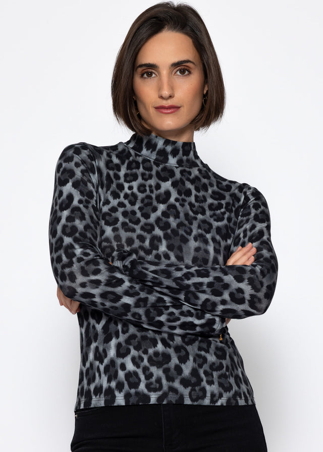 Long-sleeved top in leopard print - grey