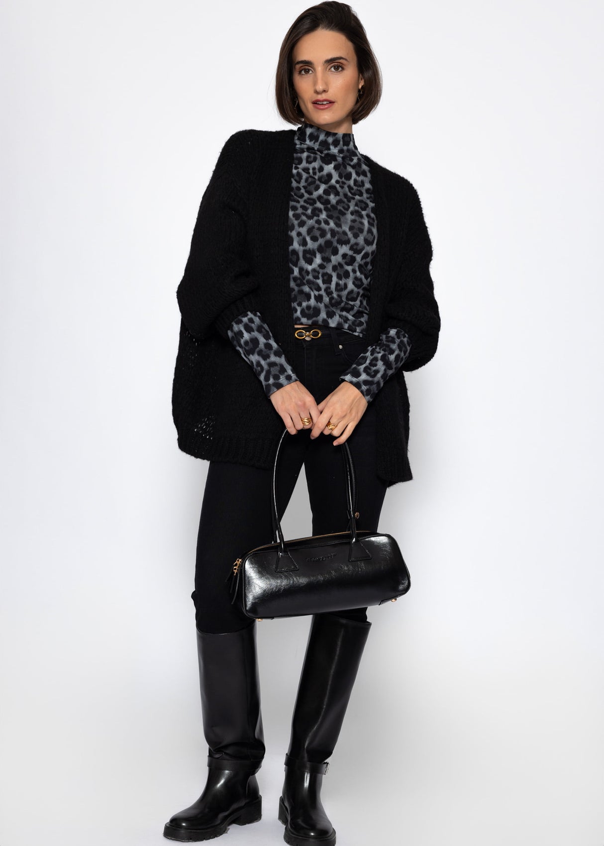 Langarmshirt im Leo-Print - grau