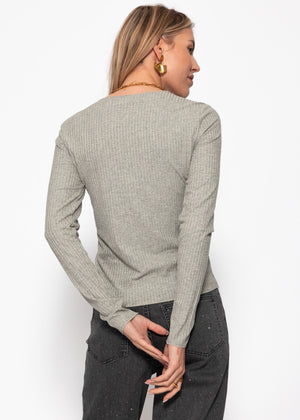 Langarmshirt in Rippstruktur - grau meliert
