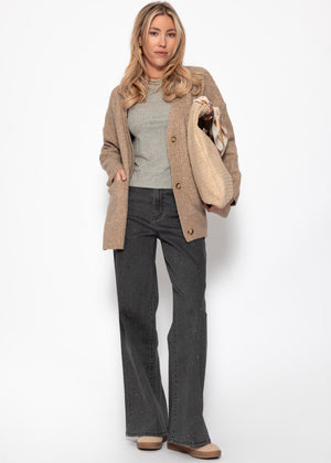 Langarmshirt in Rippstruktur - grau meliert