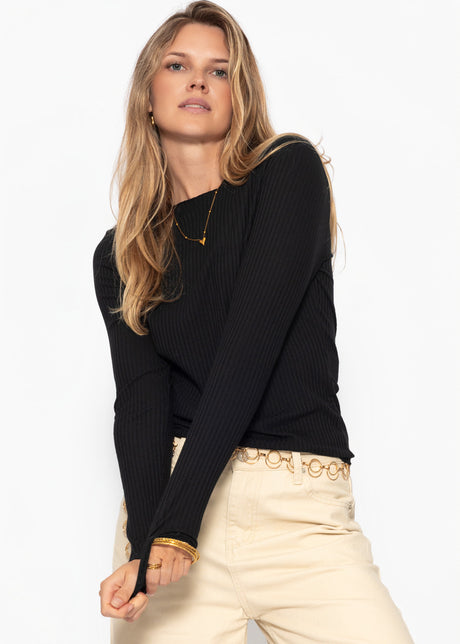 Langarmshirt in Rippstruktur - schwarz von SASSYCLASSY