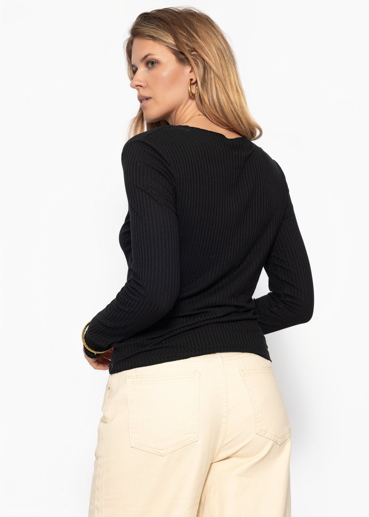 Langarmshirt in Rippstruktur - schwarz - SASSYCLASSY