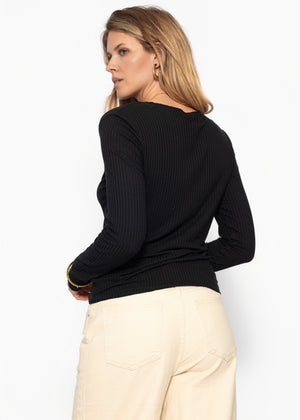 Langarmshirt in Rippstruktur - schwarz - SASSYCLASSY
