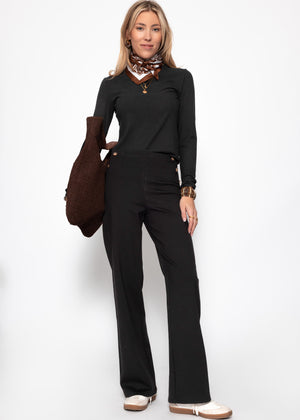 Langarmshirt in Rippstruktur - schwarz